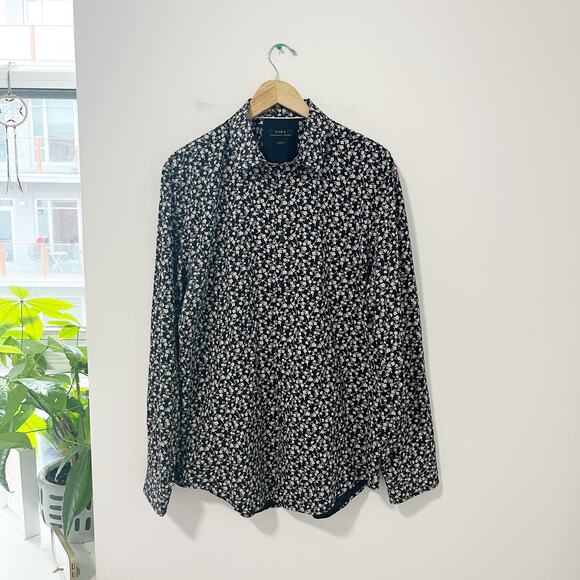 Zara Men's Blue Floral Print Slim Fit Button Up Top Size XXL - Picture 1 of 4